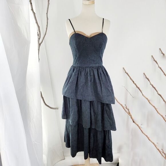 Vintage 80s Helene Sidel black asymmetrical ruffle dress - Picture 1 of 7